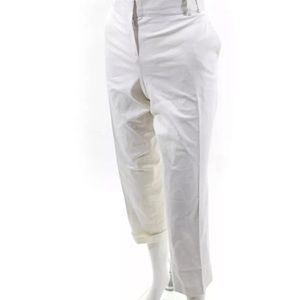Etro Womens Zipper Fly Pleated Straight Leg Cropped Pants White Cotton IT 44